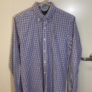 Ralph Lauren Long Sleeve Button Front Blue Pink Plaid Shirt Pink Pony Men S